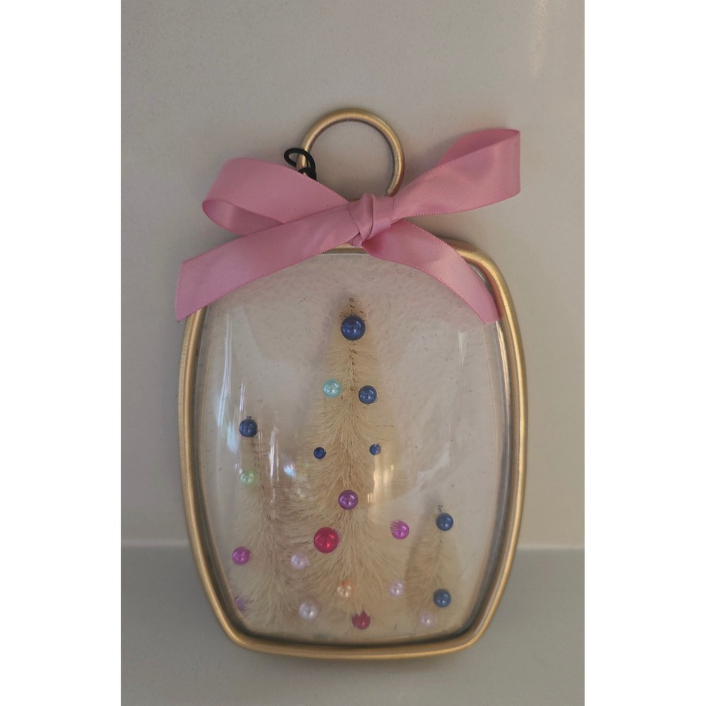 New Creative Co-Op Gold Shadow Box Bottle Brush Christmas Tree Ornament